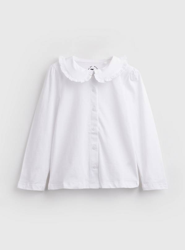 White Wide Collar Long Sleeve Polo Shirt 7 years