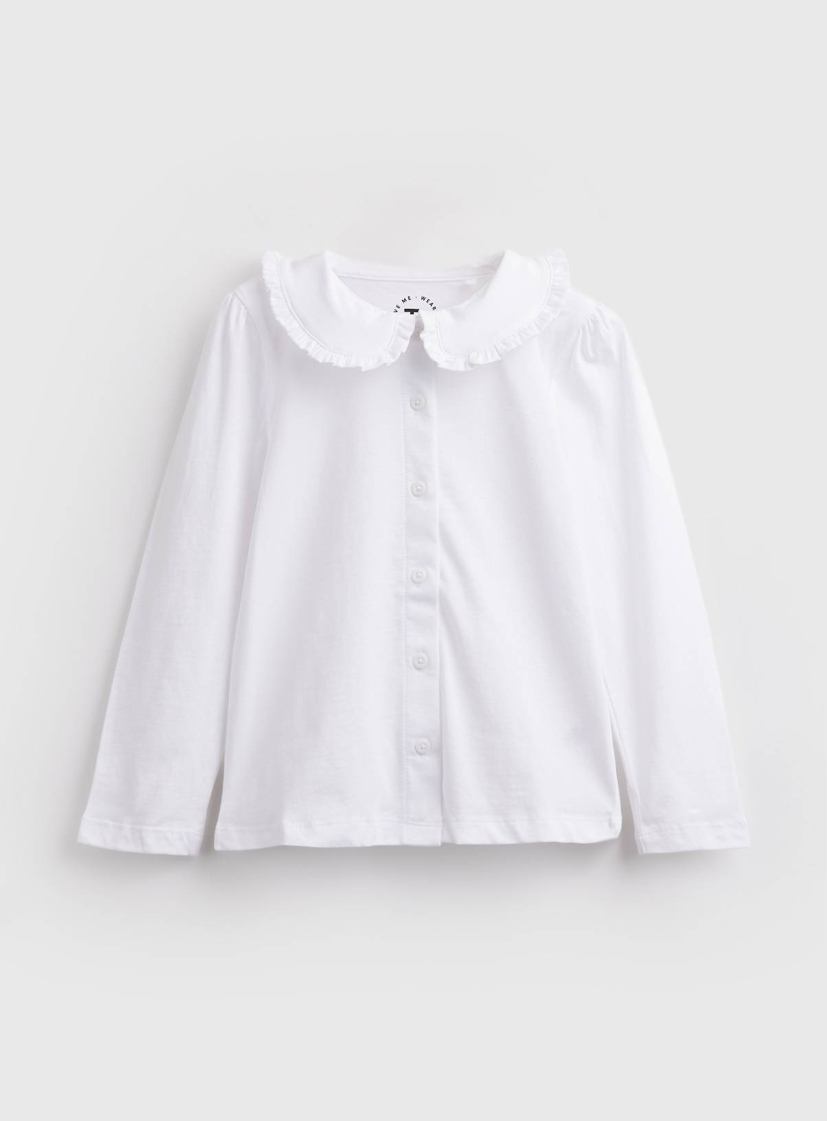 White Wide Collar Long Sleeve Polo Shirt 7 years - Image 1