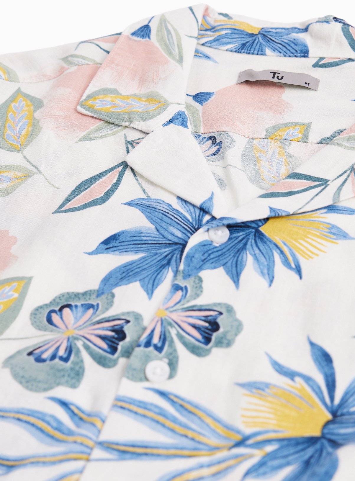White Floral Print Linen Blend Revere Shirt M - Image 4 thumbnail