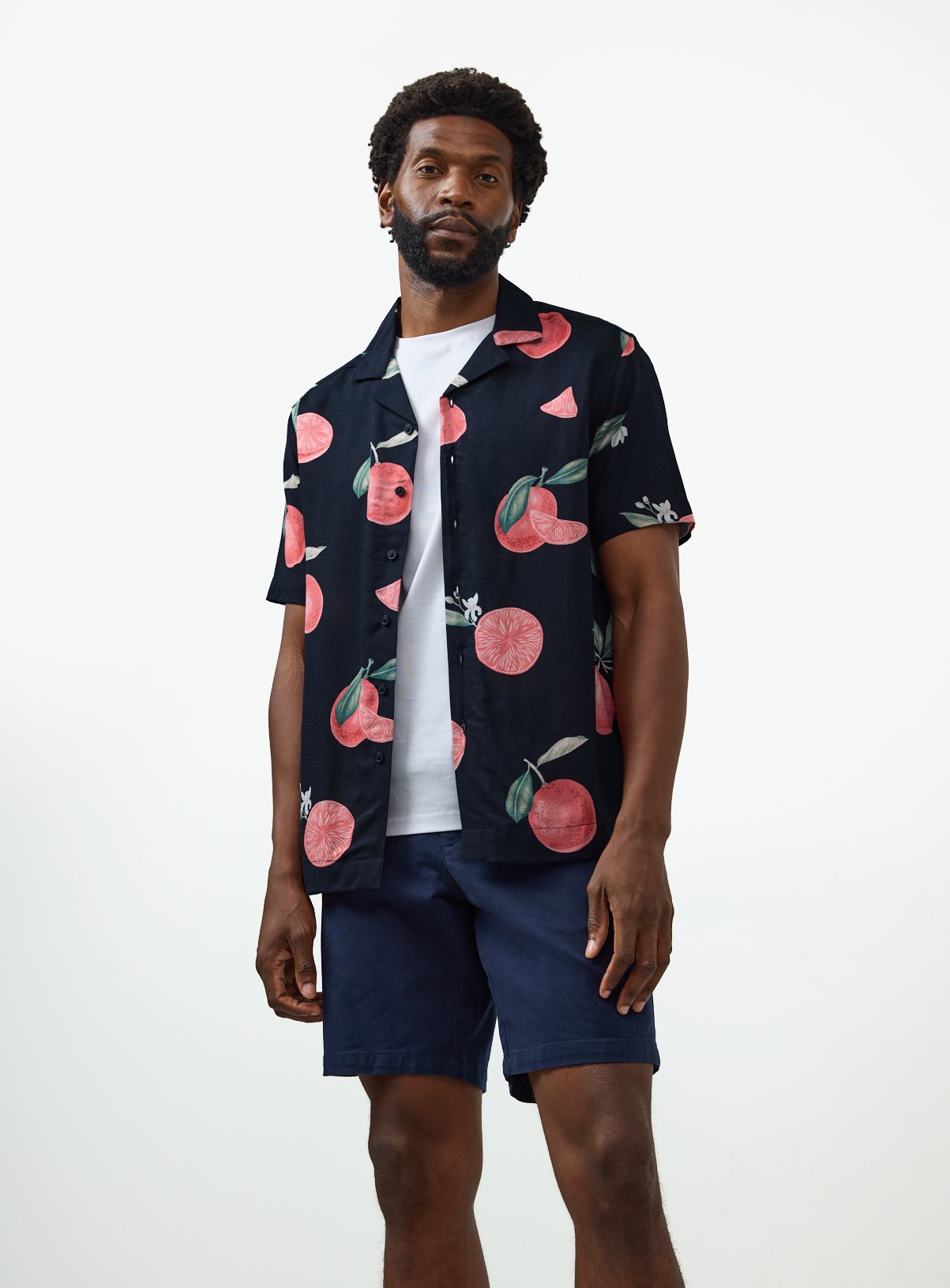 Navy Citrus Print Slub Fabric Revere Shirt XXXL - Image 2 thumbnail