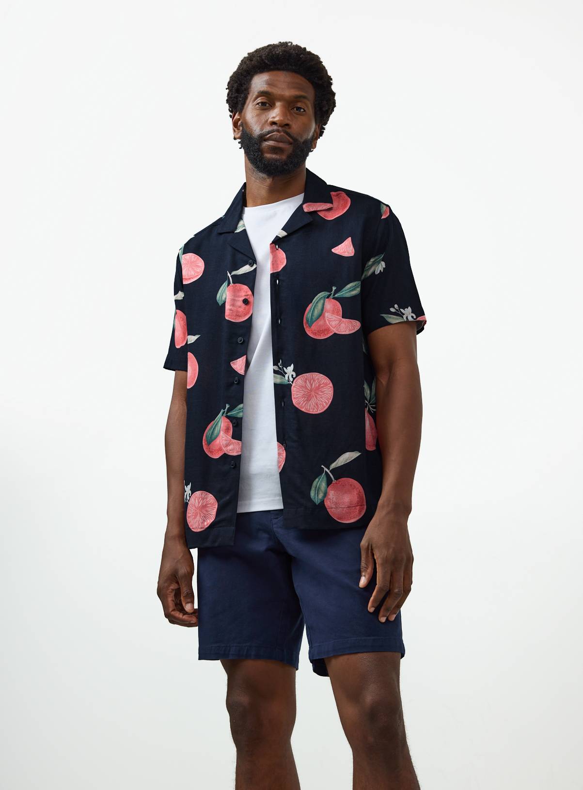 Navy Citrus Print Slub Fabric Revere Shirt XXXL - Image 2
