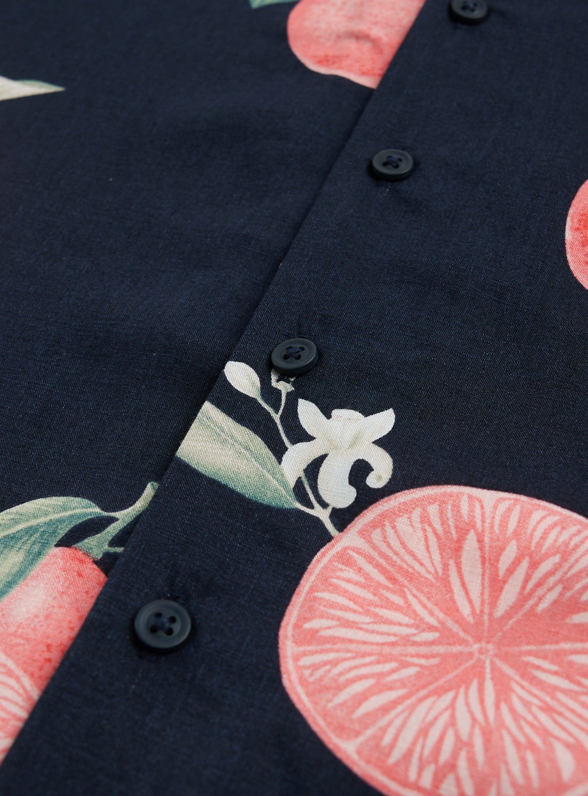 Navy Citrus Print Slub Fabric Revere Shirt XXXL - Image 4 thumbnail