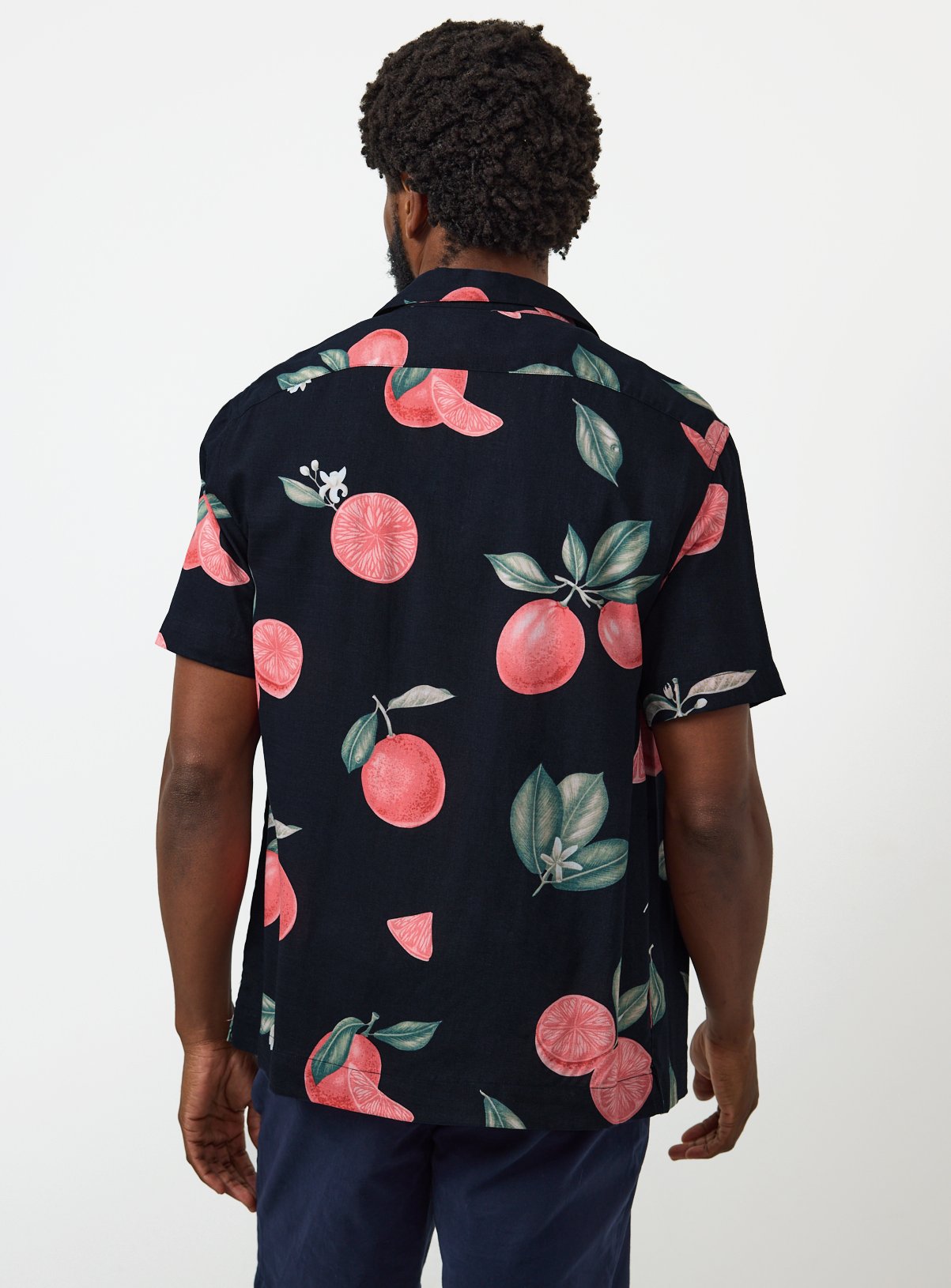 Navy Citrus Print Slub Fabric Revere Shirt XXXL - Image 5 thumbnail