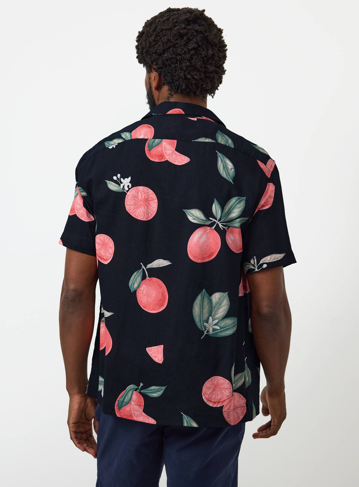Navy Citrus Print Slub Fabric Revere Shirt XXXL - Image 5