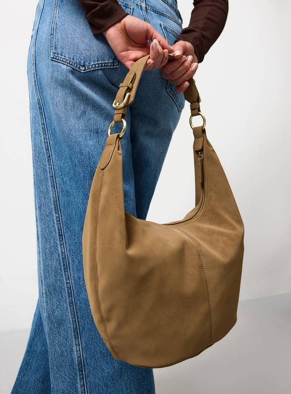 Tan Faux Suede Slouch Shoulder Bag One Size