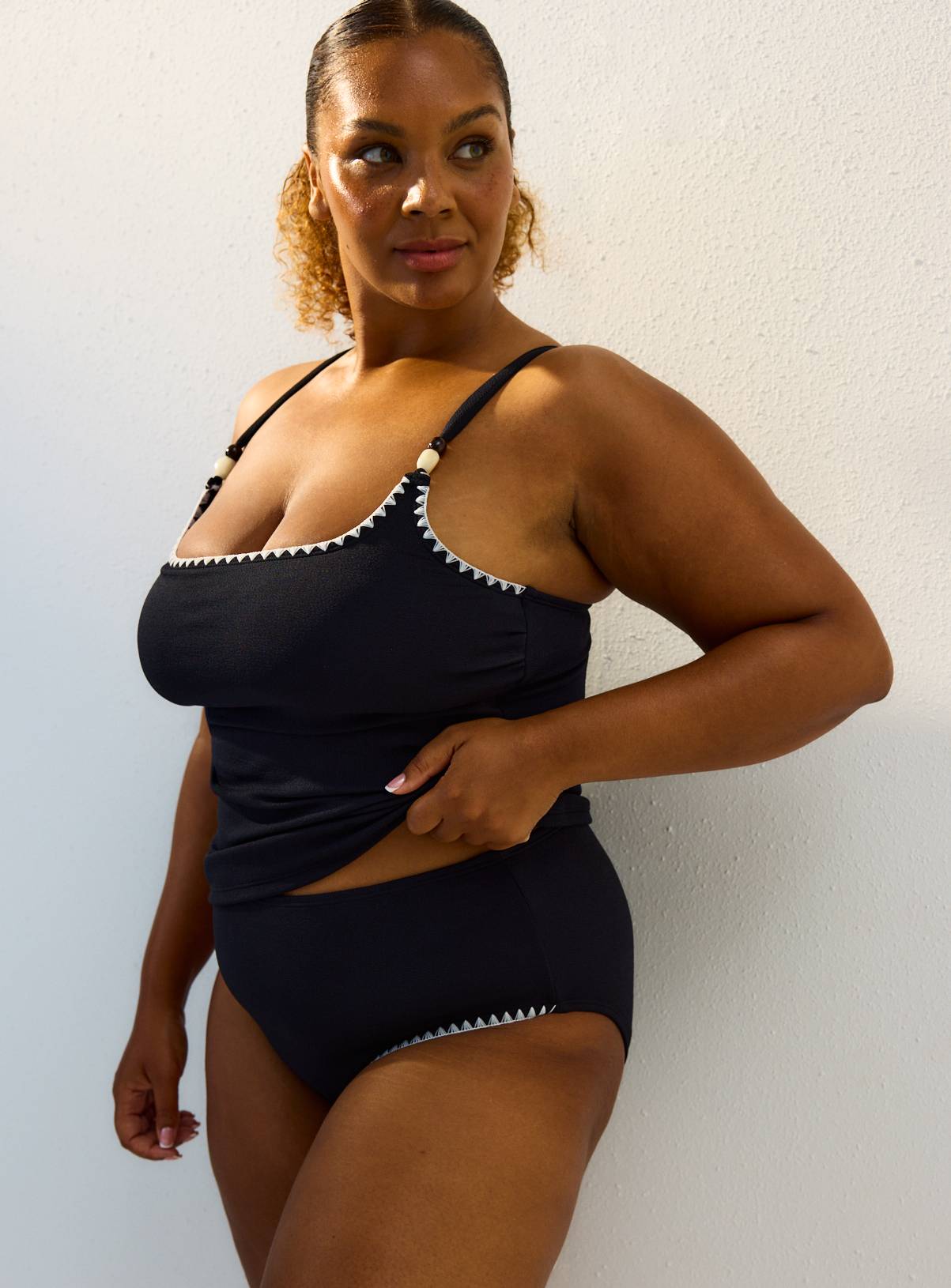 Black Blanket Stitch Tankini Full Brief Bikini Bottoms 14 - Image 1