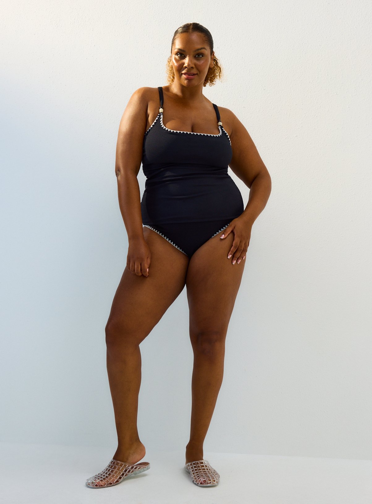 Black Blanket Stitch Tankini Full Brief Bikini Bottoms 14 - Image 2 thumbnail