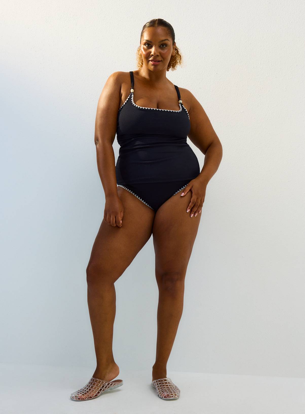 Black Blanket Stitch Tankini Full Brief Bikini Bottoms 14 - Image 2
