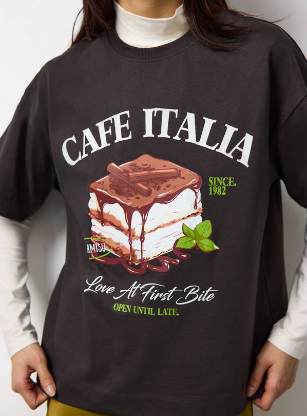 Charcoal Tiramisu Print Oversized Fit T-Shirt XL