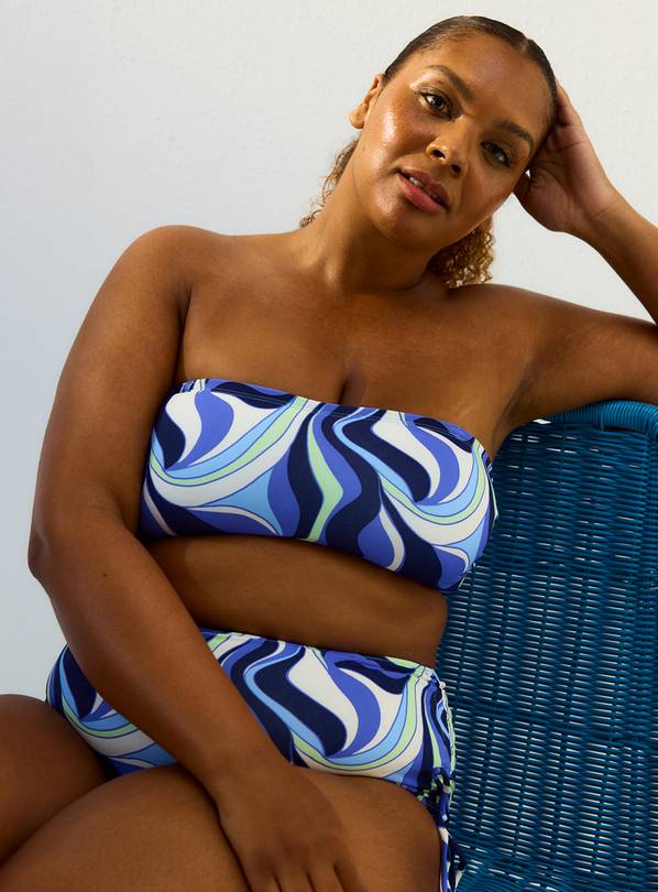 Blue Soft Wave Print Bandeau Bikini Top 22
