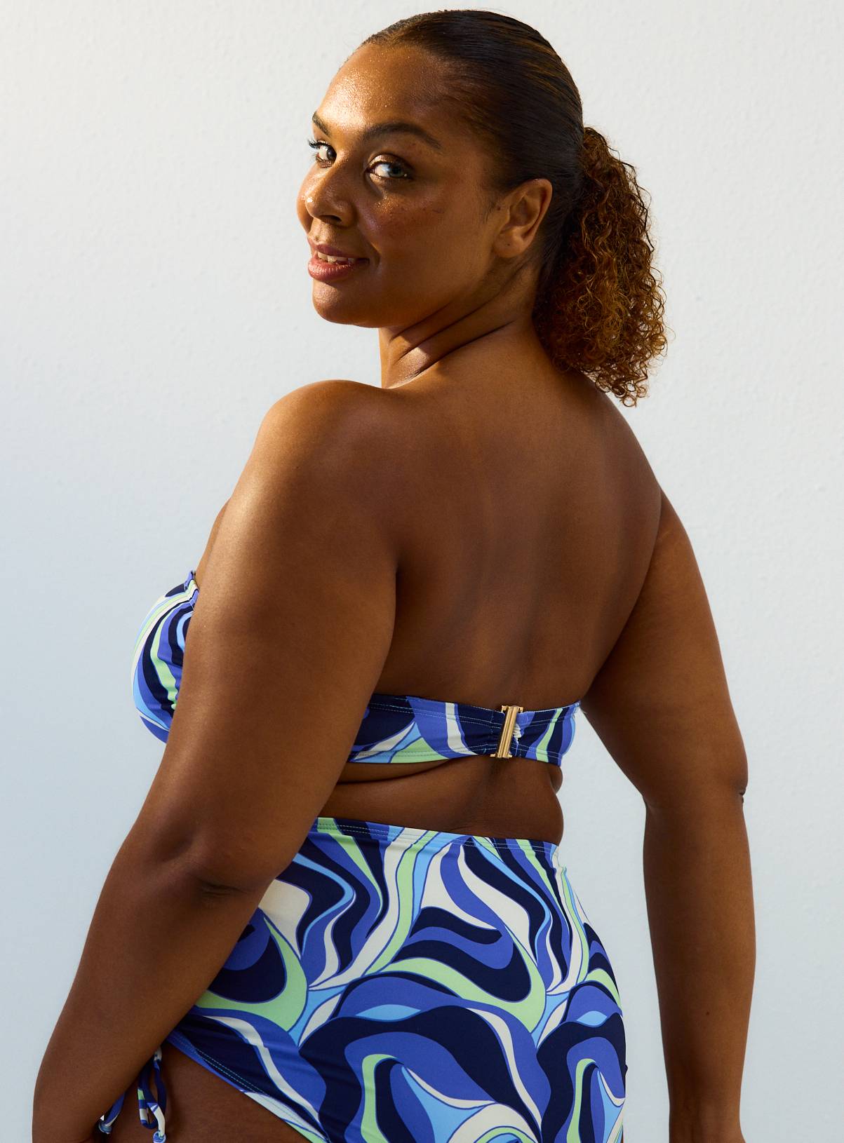 Blue Soft Wave Print Bandeau Bikini Top 14 - Image 6