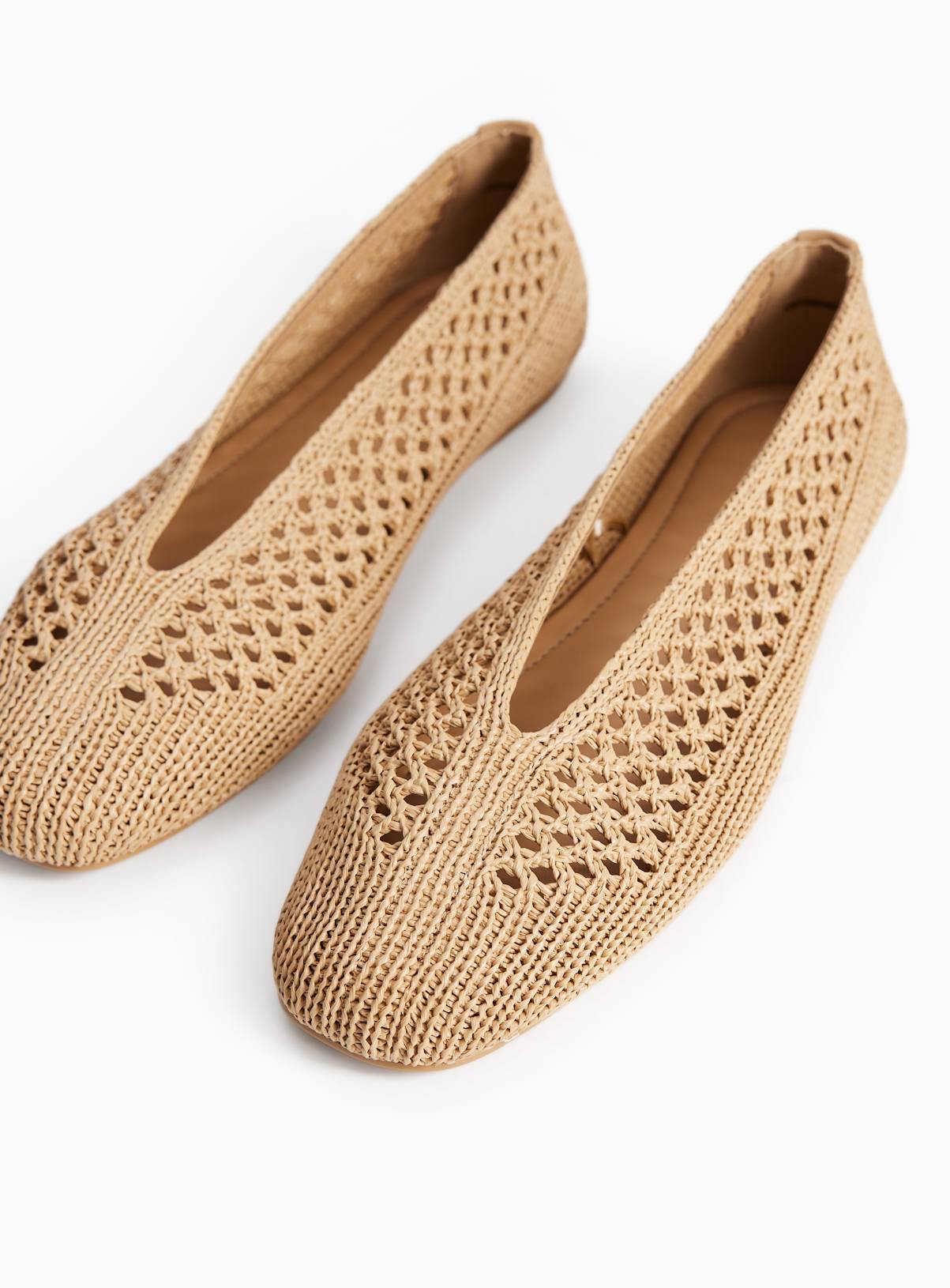 Neutral Raffia Effect Ballerina Shoes 3 - Image 3