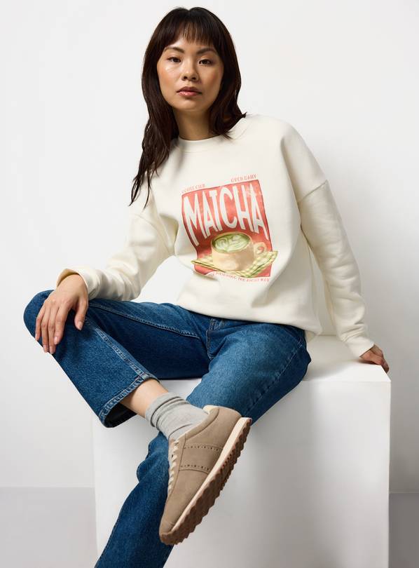 Cream Matcha Graphic Relaxed Sweatshirt M