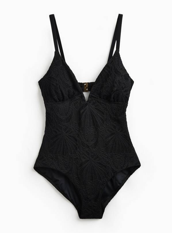 Black Crochet Print Swimsuit 16