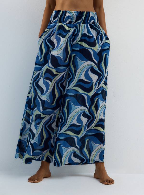 Blue Wave Print Cover Up Trousers L