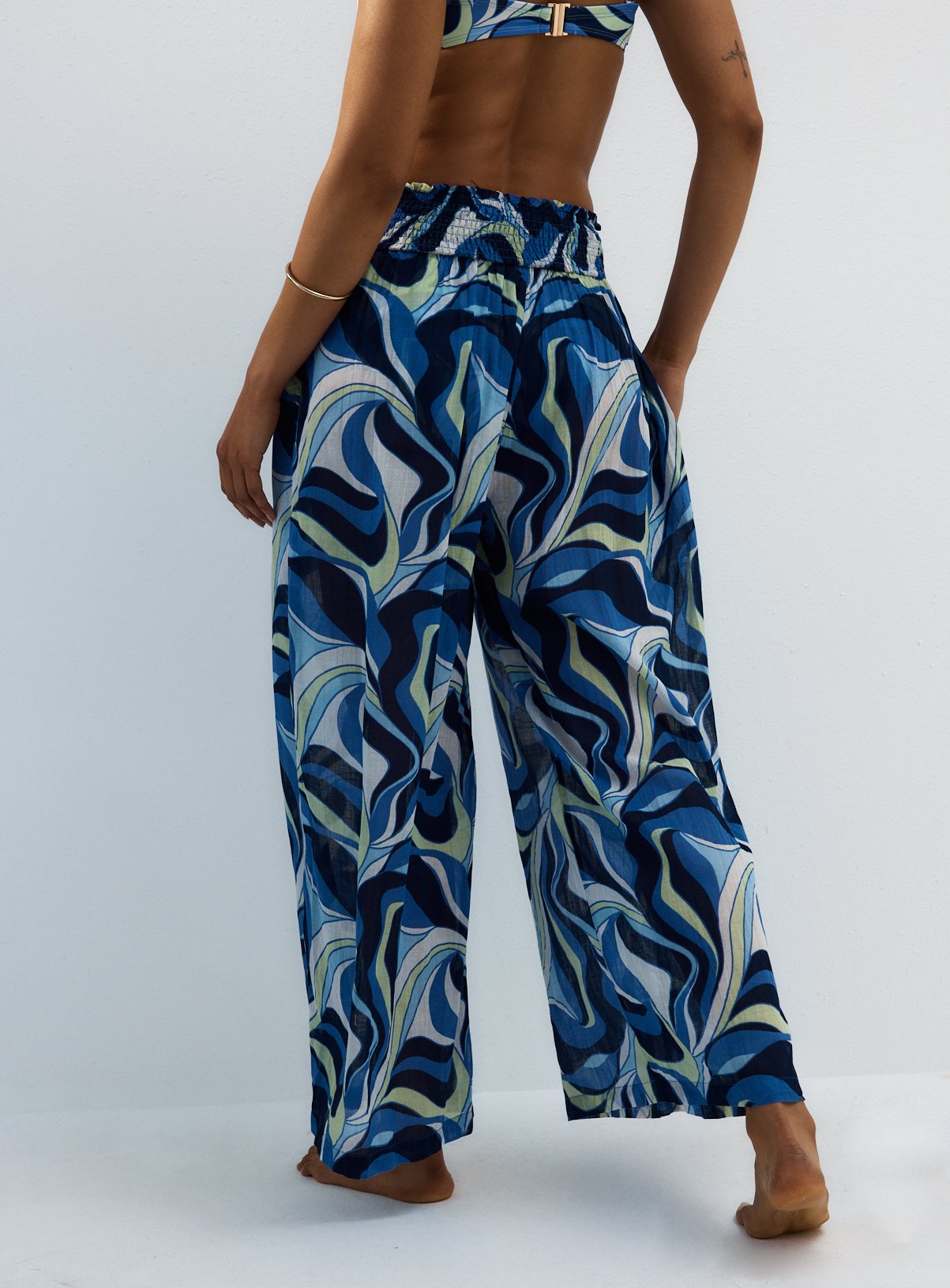 Blue Wave Print Cover Up Trousers M - Image 4 thumbnail