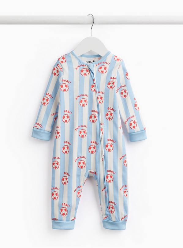 Blue Stripe Football Print Sleepsuit Up to 1 mth