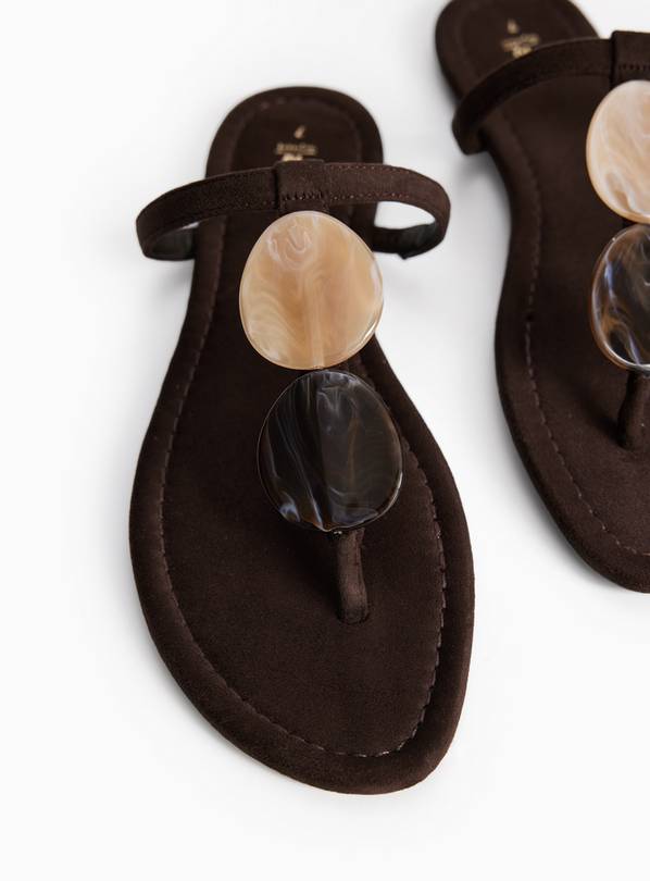 Brown Stone Toe Detail Strappy Sandals 7