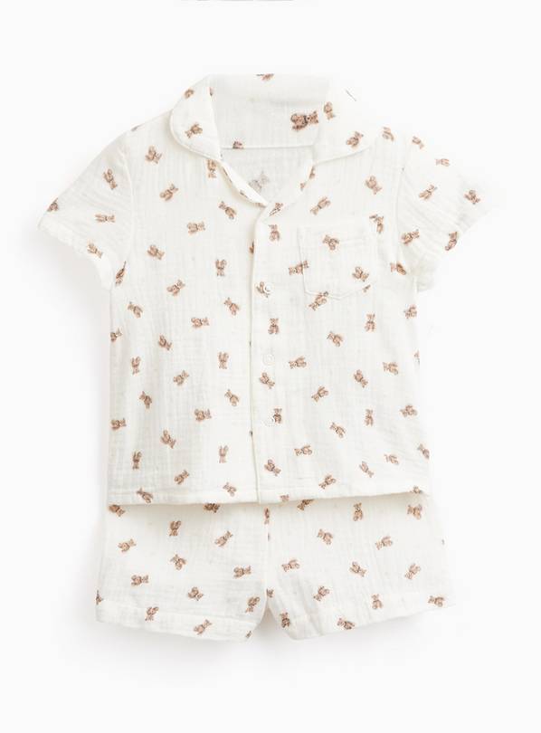 White Bear Print Traditional Shortie Pyjamas 3-6 months