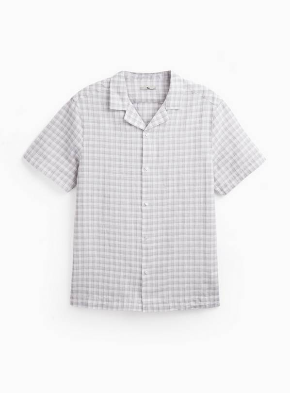 Grey Check Linen Blend Revere Shirt XL
