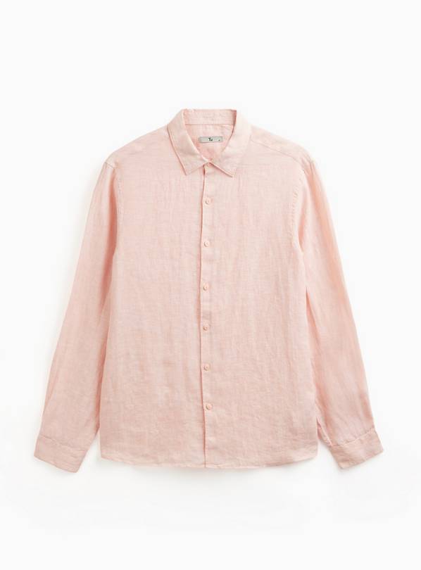 Pink Pure Linen Long Sleeve Shirt XXXXL