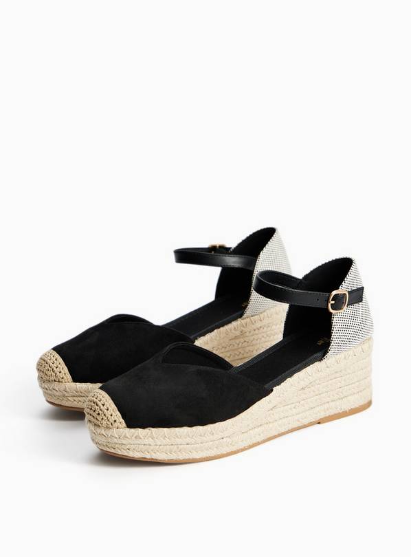 Black Wedge Espadrille Sandals 7