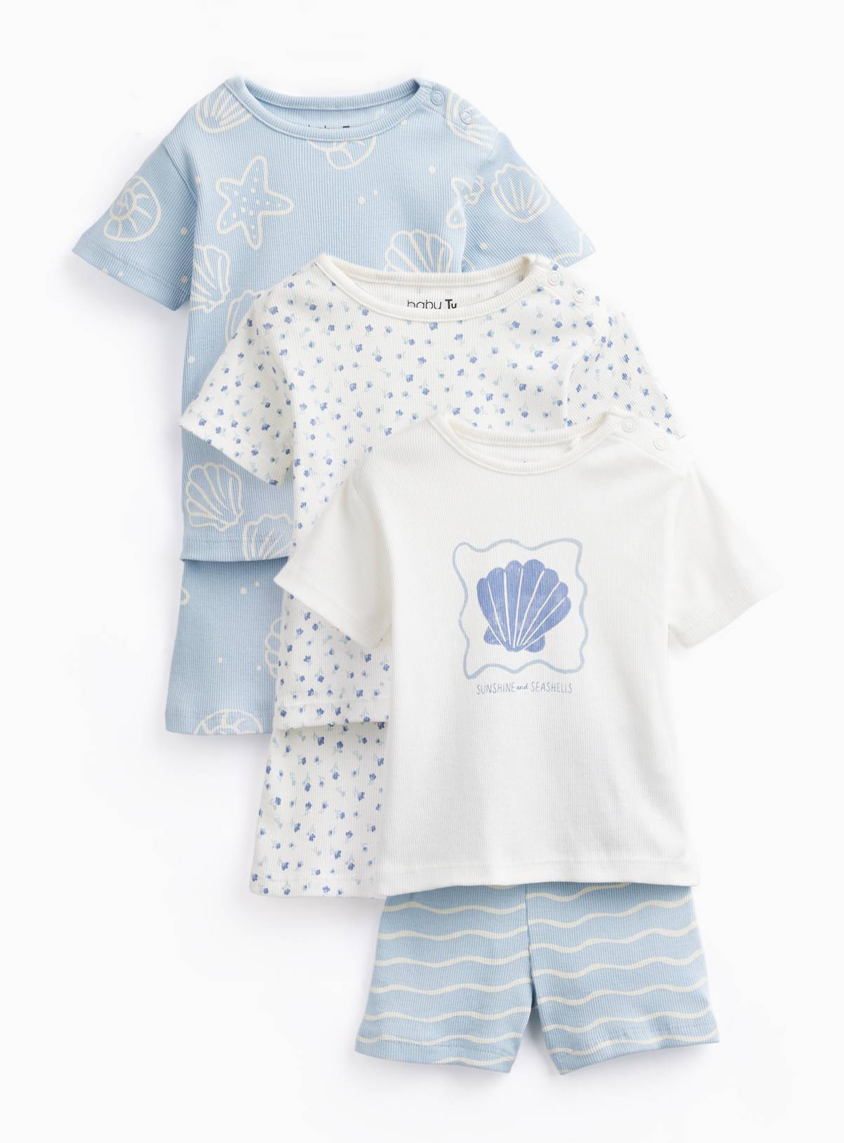 Shell Print Shortie Pyjamas 3 Pack 6-9 months - Image 1