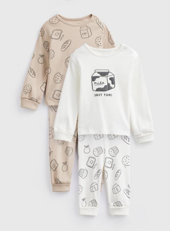 Beige & White Milk Print Pyjamas 2 Pack 9-12 months