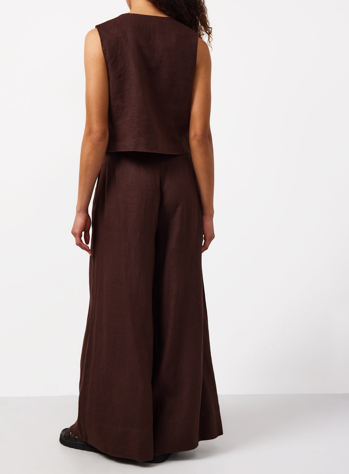 Brown Pure Linen Palazzo Trousers 14L - Image 4 thumbnail
