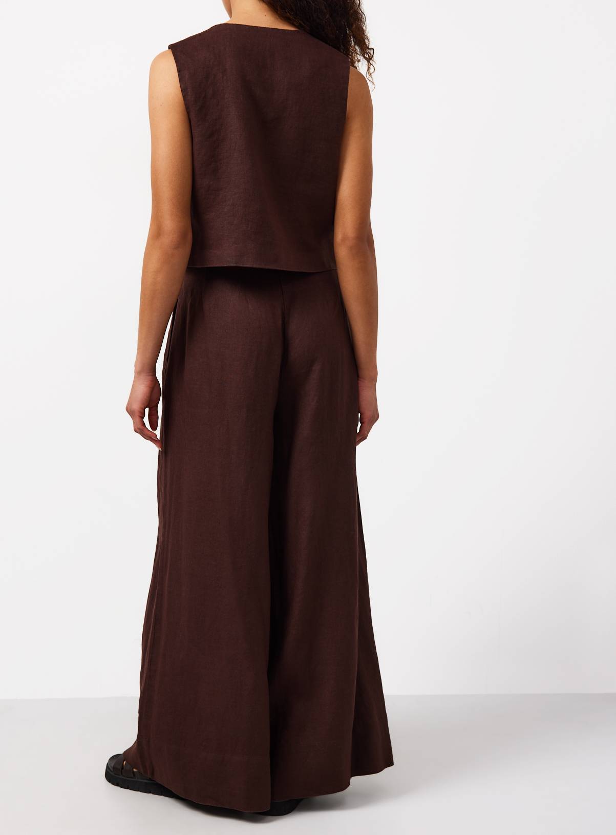 Brown Pure Linen Palazzo Trousers 14L - Image 4