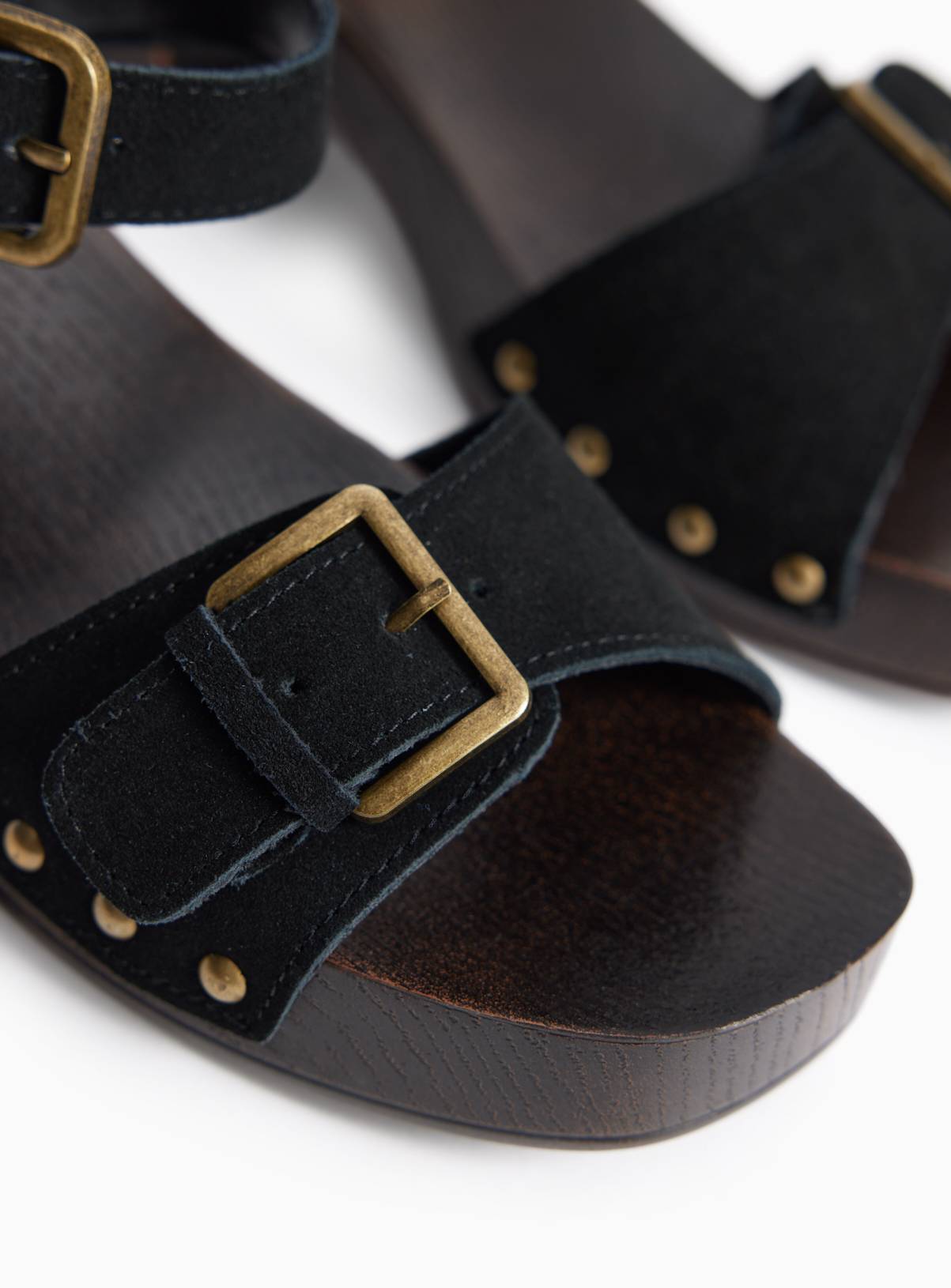 Black Wood Effect Two Part Clog Sandals 8 - Image 3
