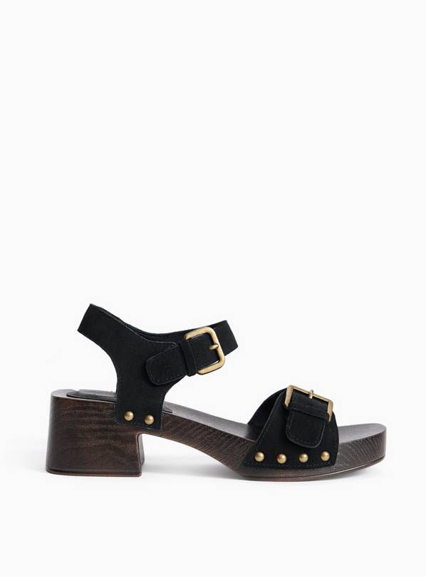 Black Wood Effect Two Part Clog Sandals 5