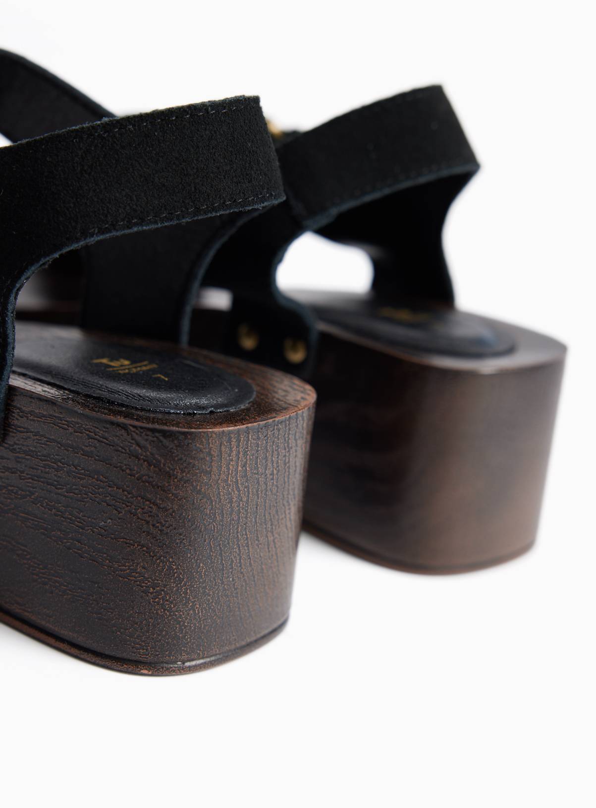 Black Wood Effect Two Part Clog Sandals 5 - Image 4