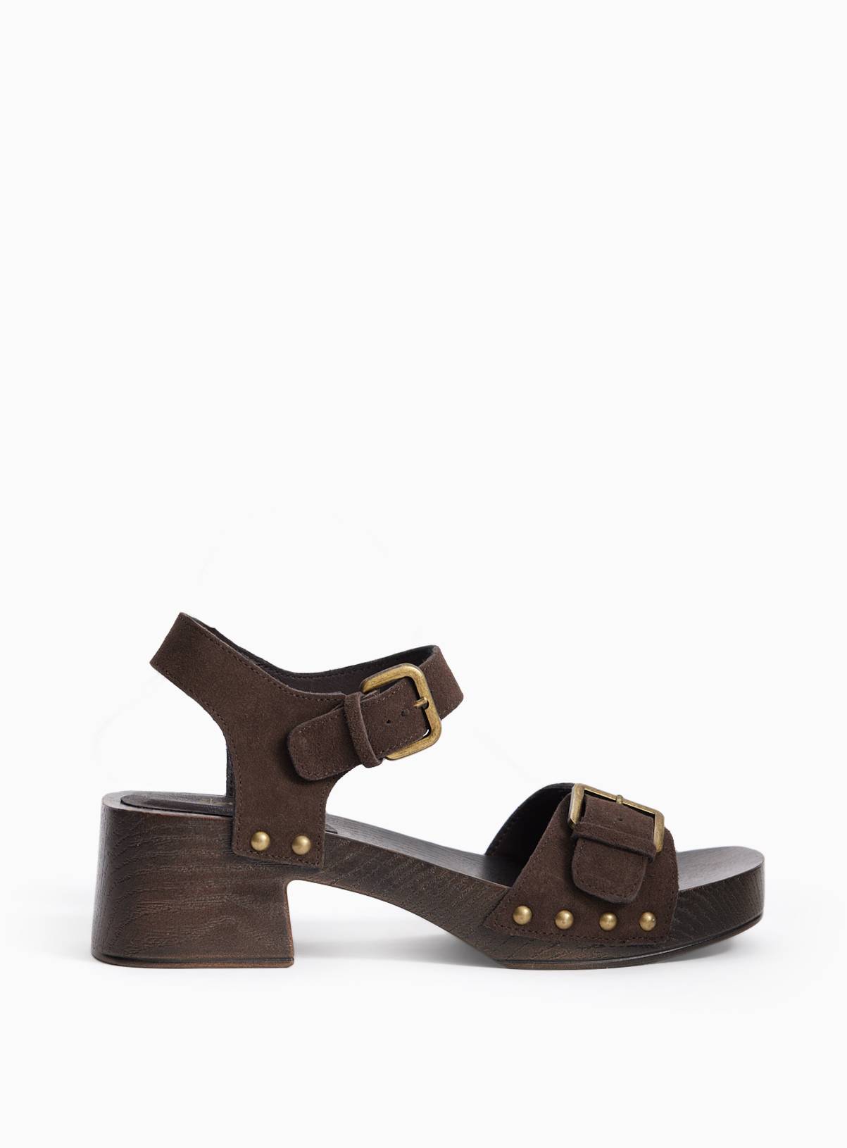 Brown Wood Effect Two Part Clog Sandals 3 - Image 1