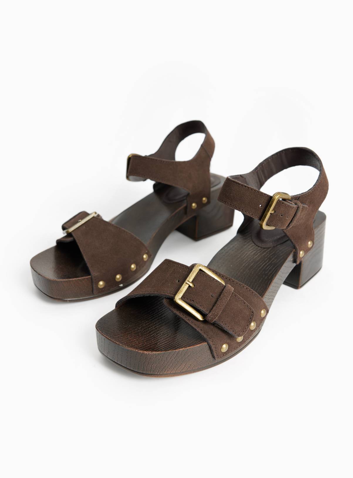 Brown Wood Effect Two Part Clog Sandals 3 - Image 2