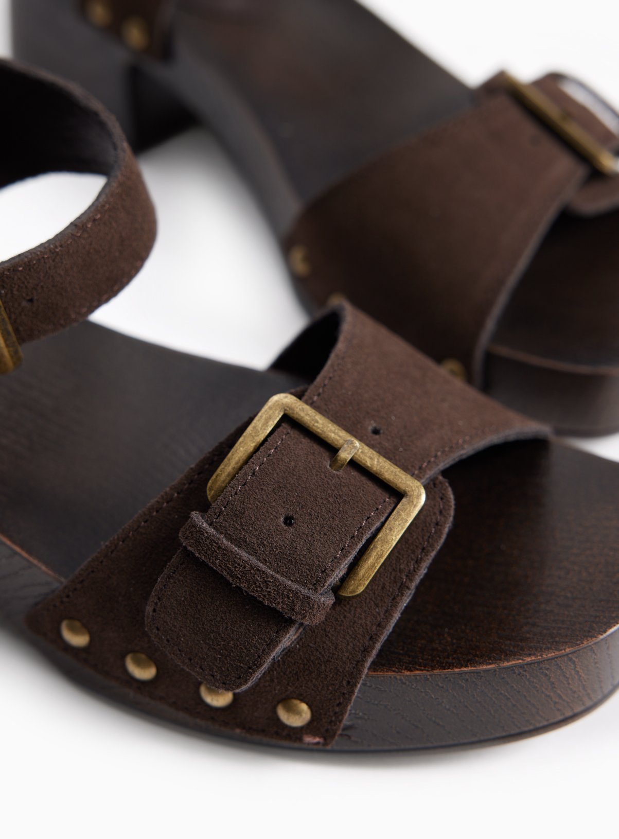 Brown Wood Effect Two Part Clog Sandals 3 - Image 3 thumbnail