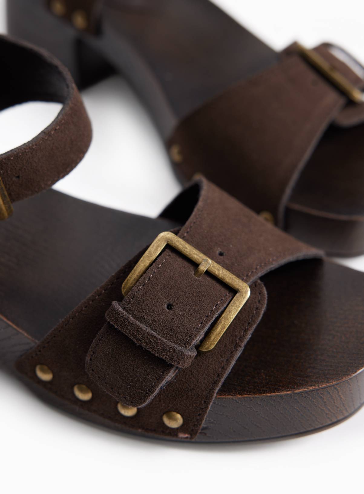 Brown Wood Effect Two Part Clog Sandals 3 - Image 3