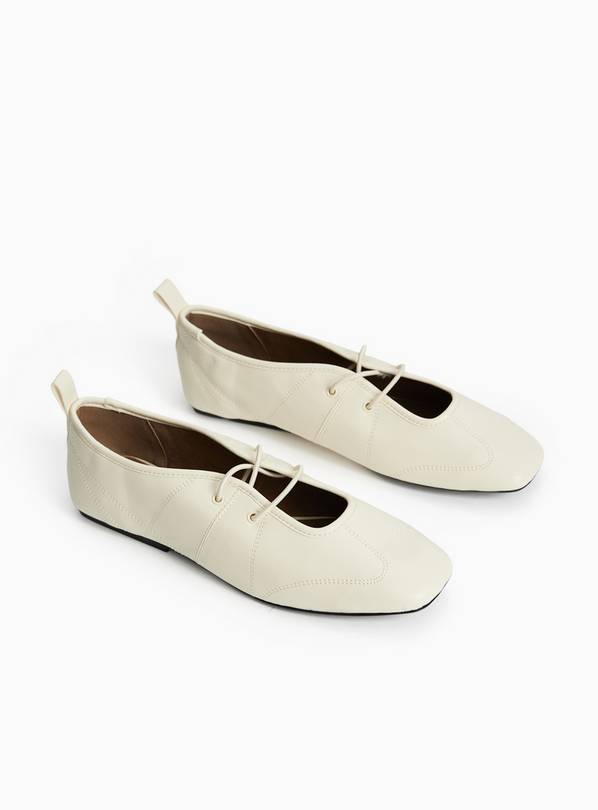 Cream Sporty Style Laced Ballerina Shoes 5