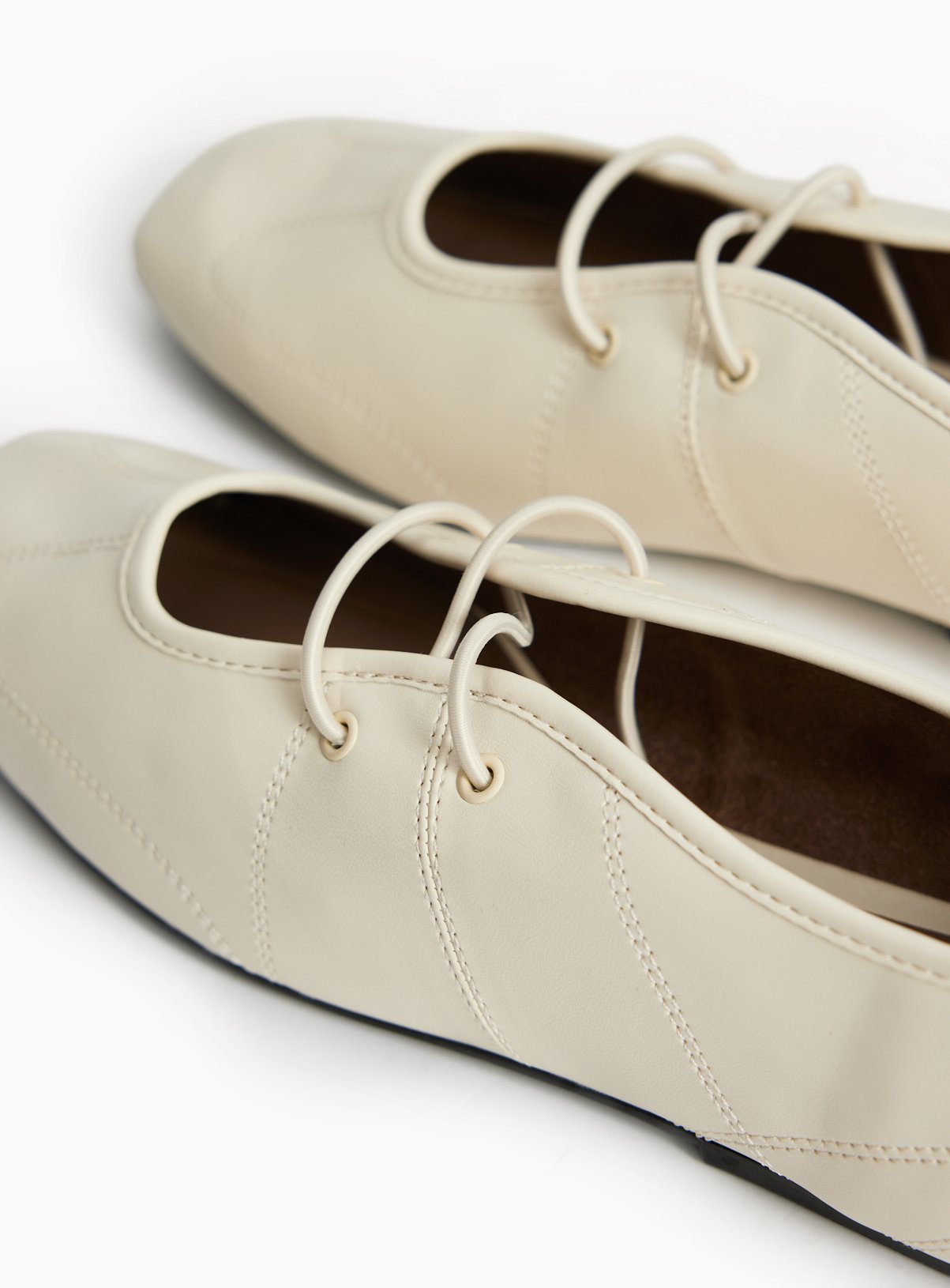 Cream Sporty Style Laced Ballerina Shoes 4 - Image 2 thumbnail
