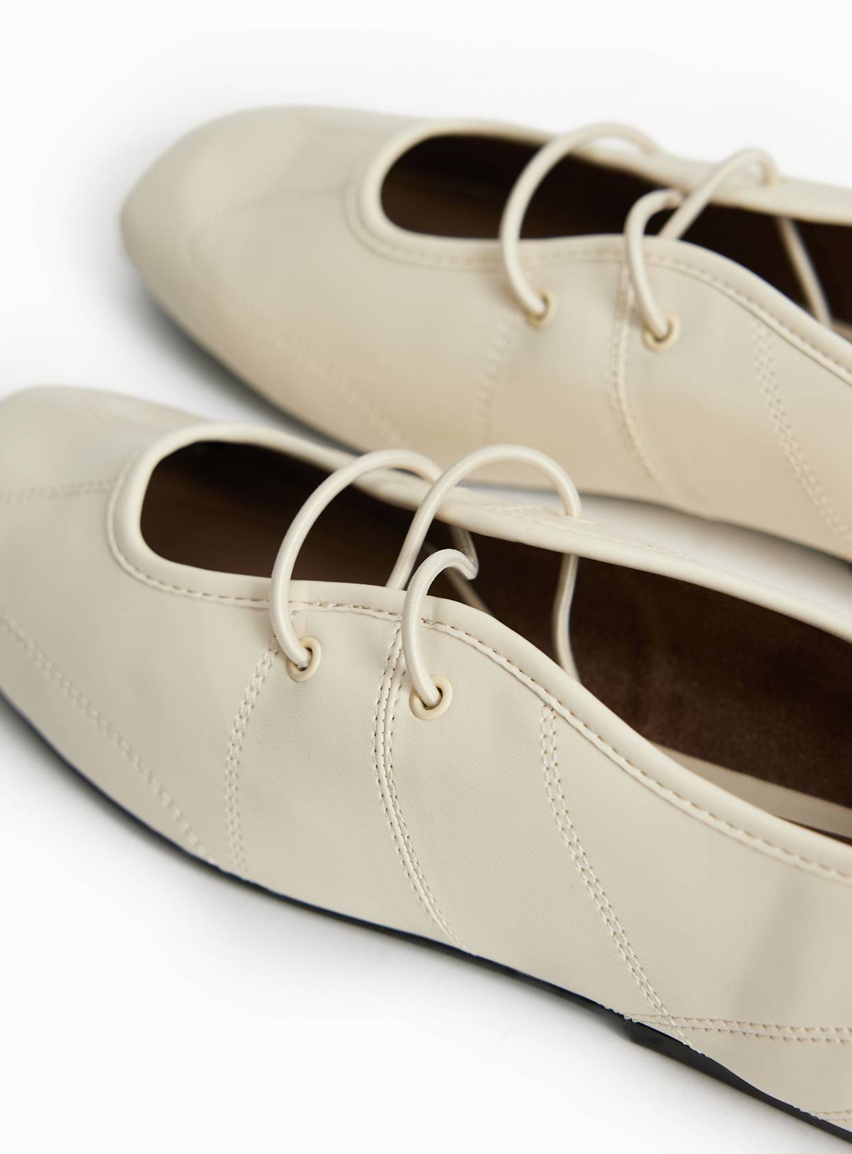 Cream Sporty Style Laced Ballerina Shoes 4 - Image 2