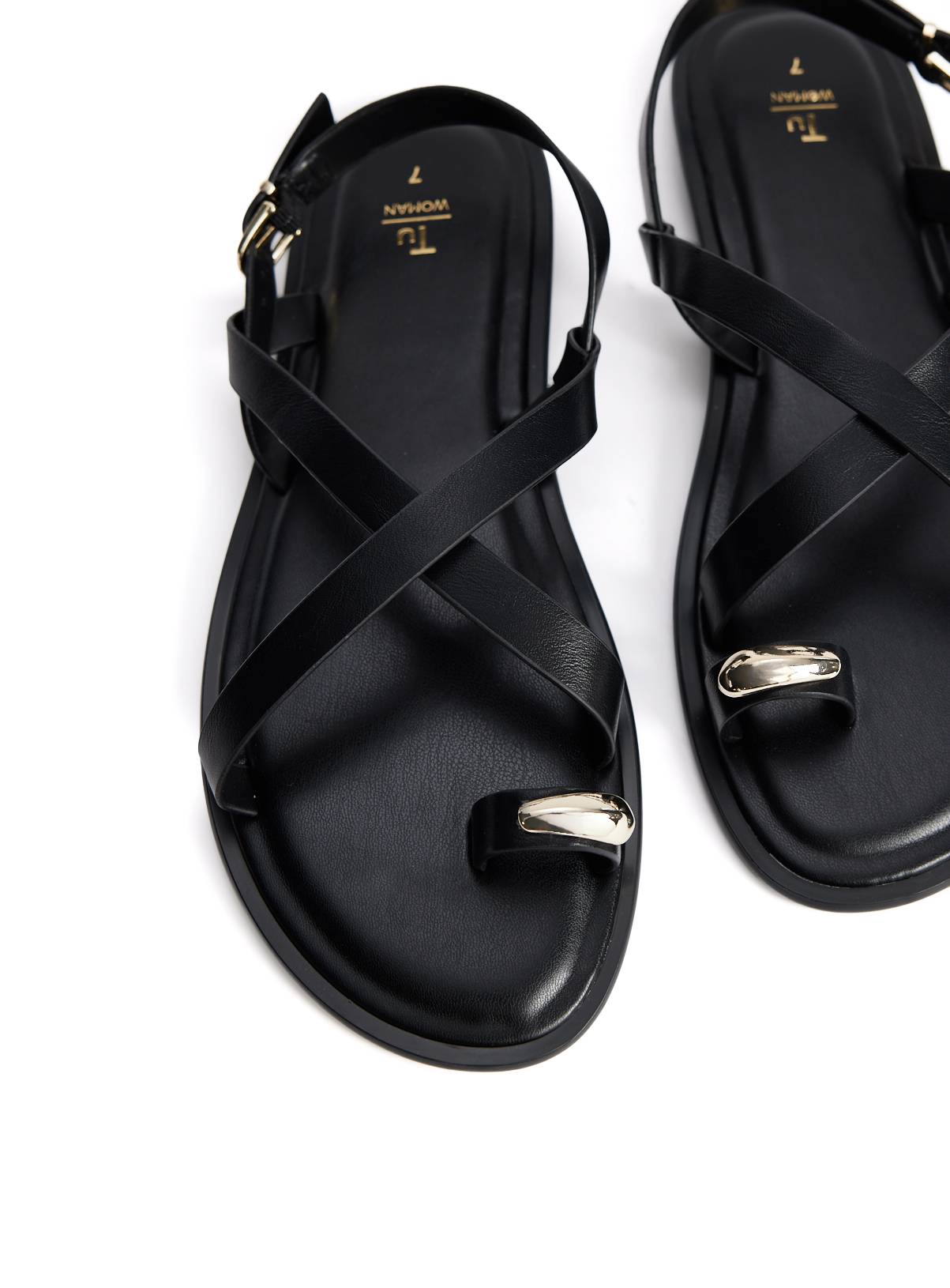 Black Toe Ring Detail Strappy Sandals 3 - Image 1