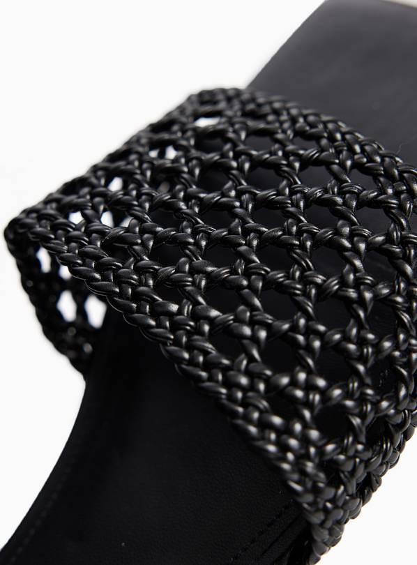 Black Lattice Detail Mule Sandals 7