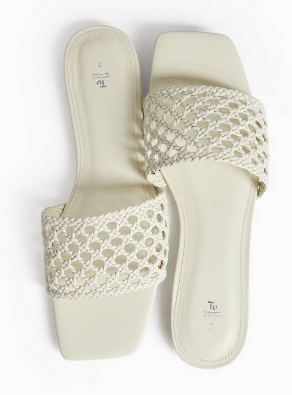Cream Lattice Detail Mule Sandals. 8