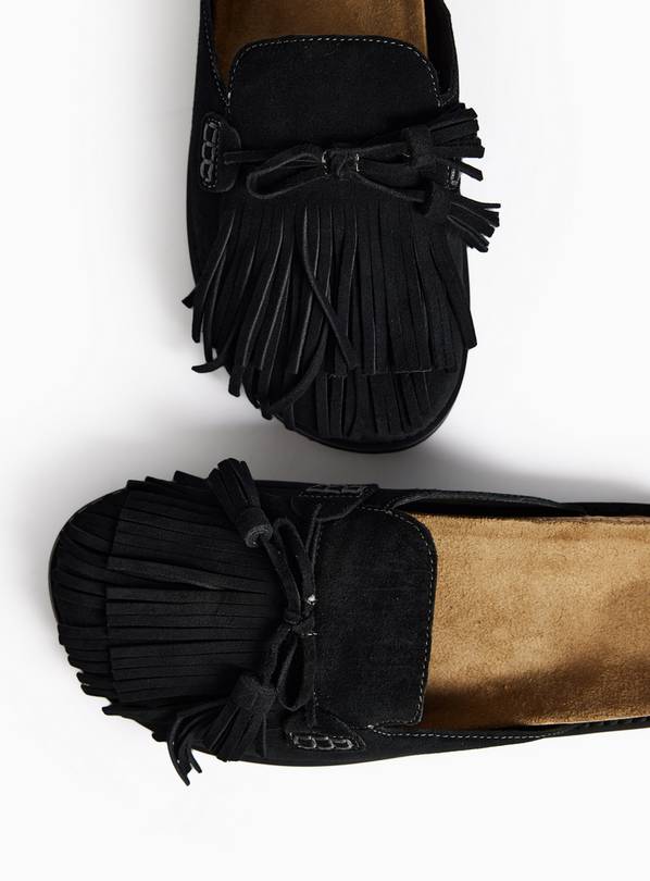 Black Suede Tassel Footbed Mules. 3