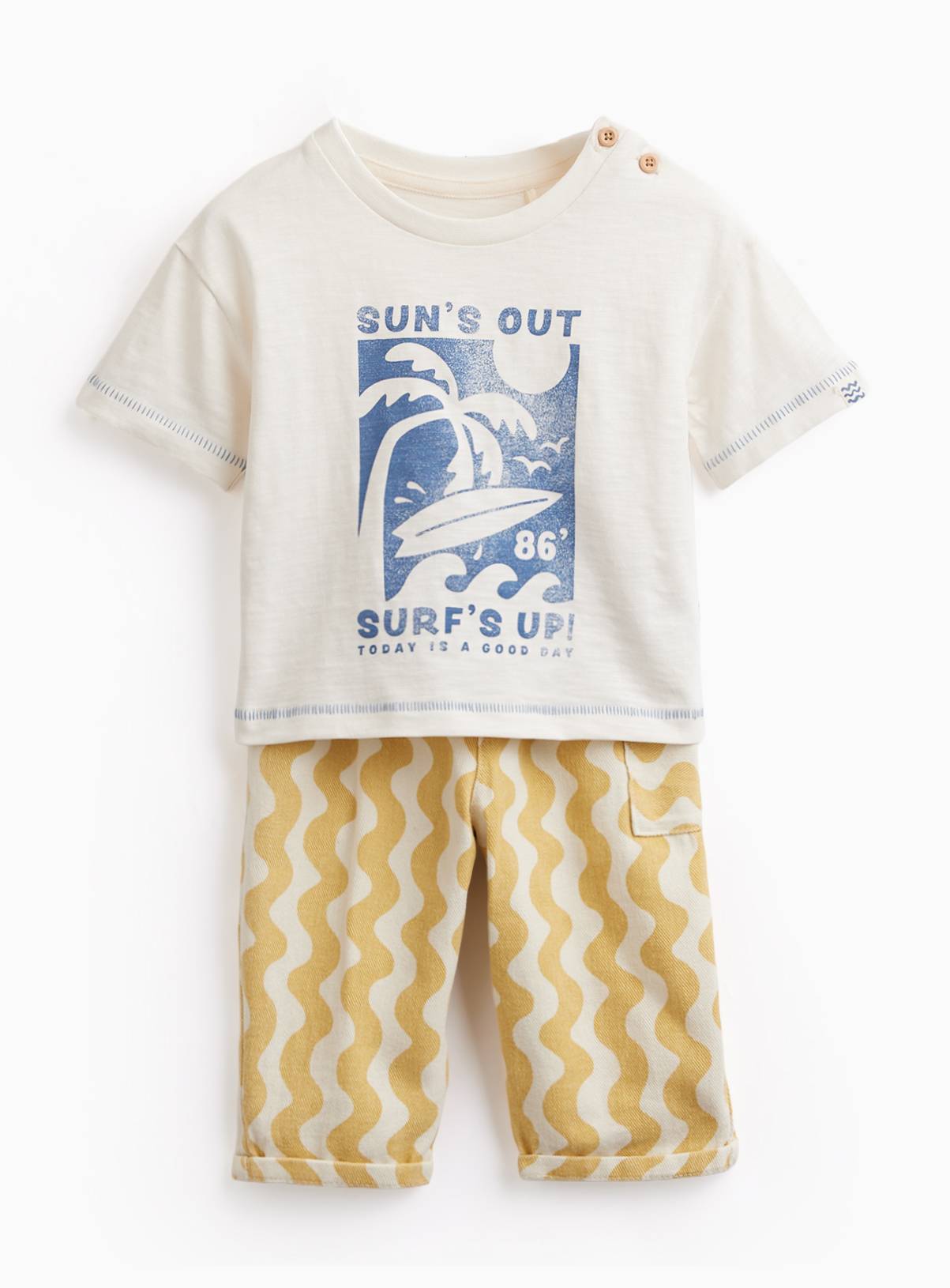 White Surf Graphic T-Shirt & Trousers Set 9-12 months - Image 1