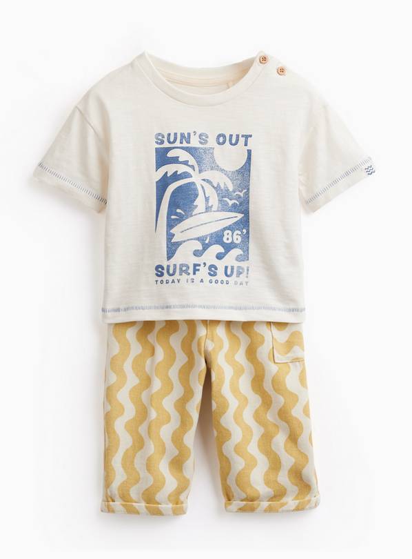 White Surf Graphic T-Shirt & Trousers Set 18-24 months