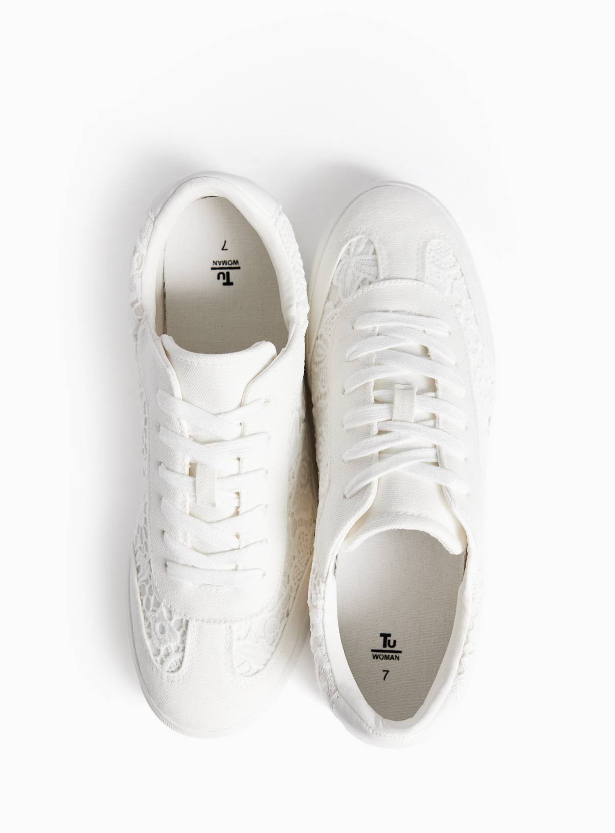 Cream Floral Lace Detail Trainers 8 - Image 4