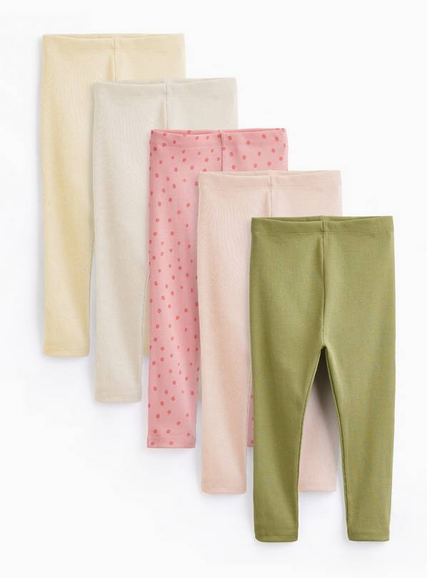 Plain & Polka Dot Print Leggings 5 Pack 1-2 years