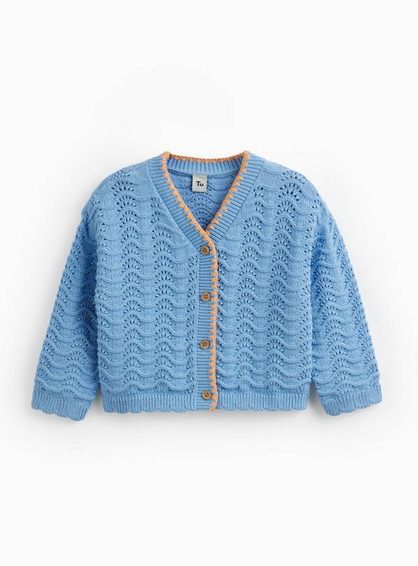 Blue Wavy Crochet Detail Cardigan 4-5 years