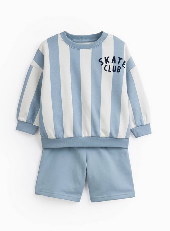 Blue Striped Skate Club Graphic Sweat & Shorts Set 6-7 years